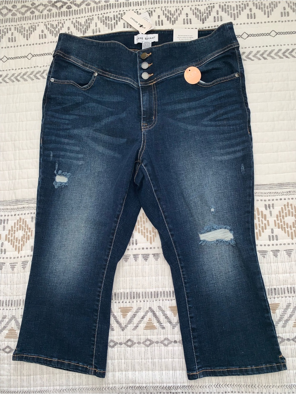 Lane Bryant Dark Blue Distressed Denim Cropped Jeans - Size 16